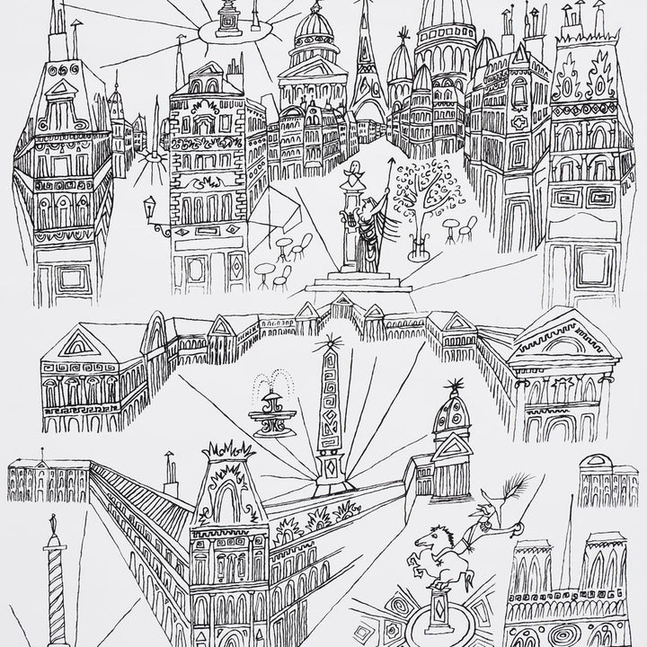 Views Of Paris Black & White 2705780 by Schumacher Wallpaper Exuberant Prints 27.0" - Fabric Carolina -