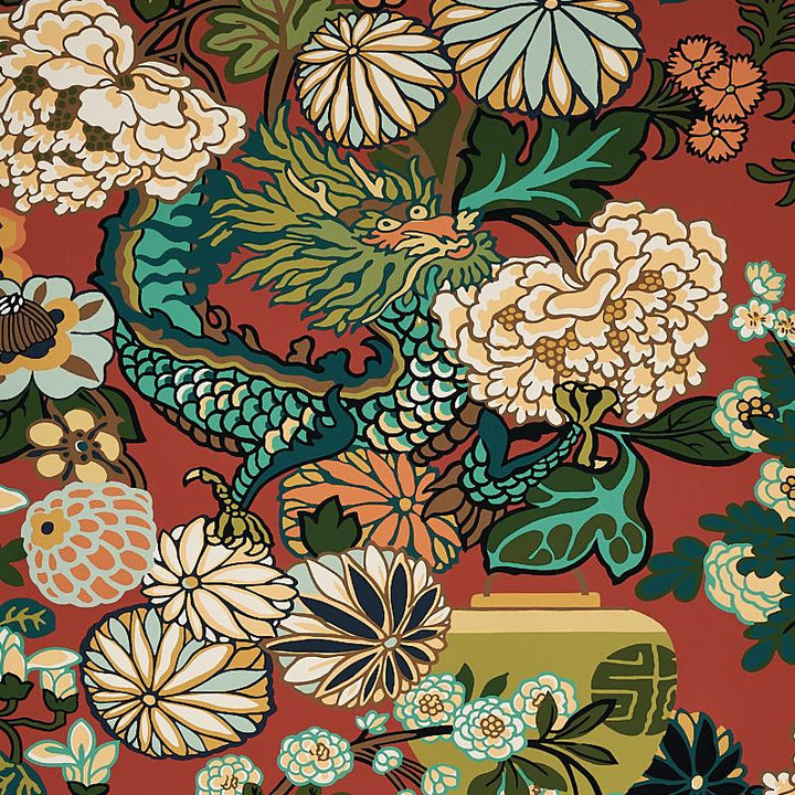 Chiang Mai Dragon Lacquer 5001061 by Schumacher Wallpaper Exuberant Prints 27.0" - Fabric Carolina -