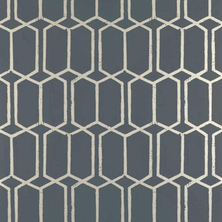 Modern Trellis Charcoal Metallic 5003281 by Schumacher Designer Wallpaper The Smart Set 6.75" - Swanky Fabrics -