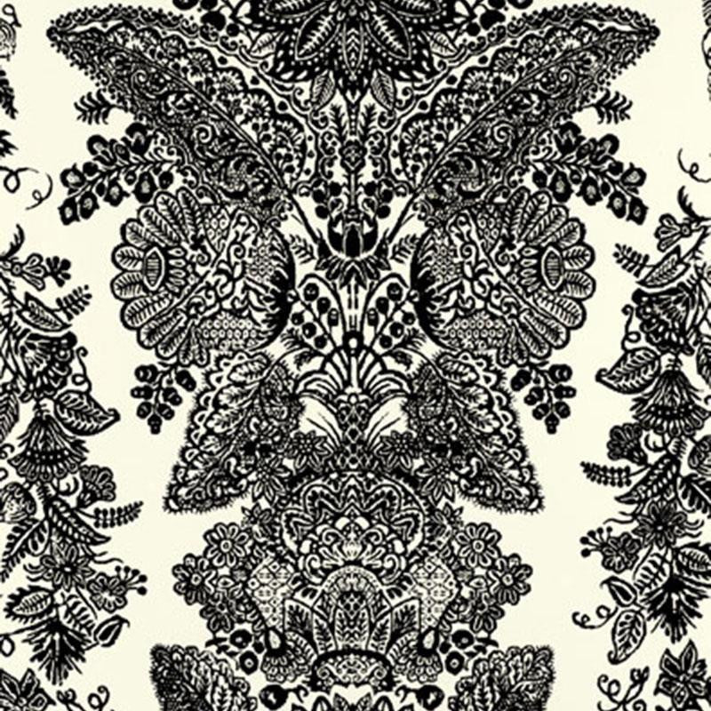 Lace Black & Ivory 5003320 by Schumacher Designer Wallpaper Exuberant Prints 23.0" - Swanky Fabrics -