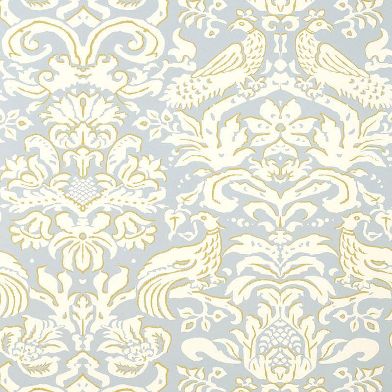 Aldwyn Damask Robin'S Egg 5003610 by Schumacher Wallpaper Palazzo 27.0" - Fabric Carolina -