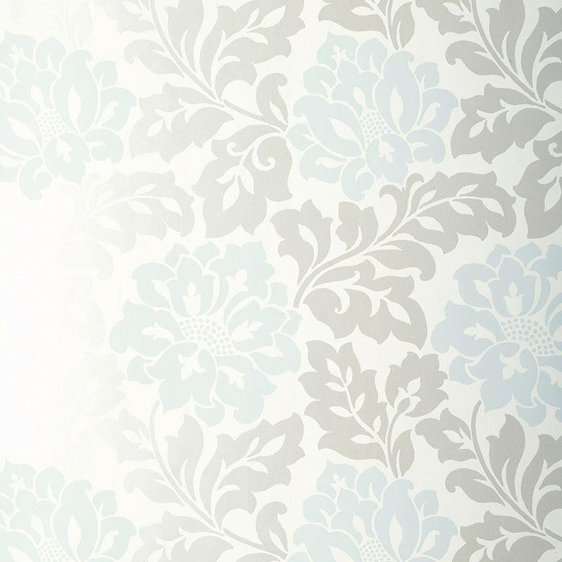 Saraceno Damask Aquamarine 5003631 by Schumacher Designer Wallpaper Palazzo 13.5" - Swanky Fabrics -