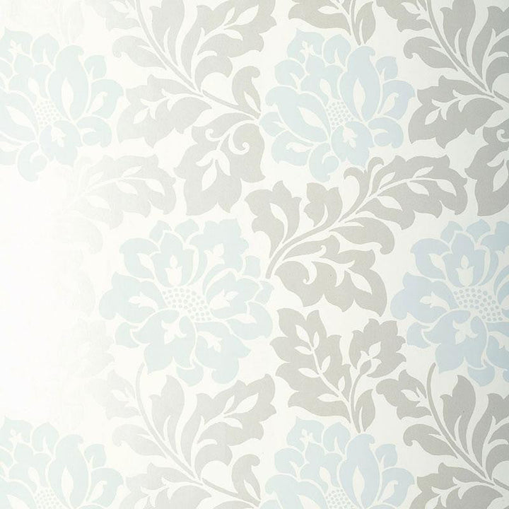 Saraceno Damask Aquamarine 5003631 by Schumacher Designer Wallpaper Palazzo 13.5" - Swanky Fabrics -