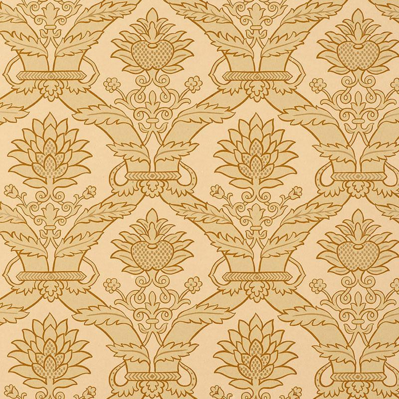 Siena Damask Natural 5003650 by Schumacher Designer Wallpaper Palazzo 10.25" - Swanky Fabrics -