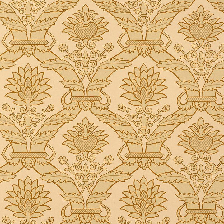 Siena Damask Natural 5003650 by Schumacher Designer Wallpaper Palazzo 10.25" - Swanky Fabrics -
