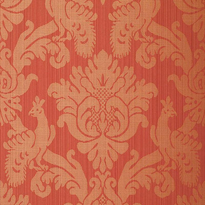 Valette Strie Damask Garnet 5003664 by Schumacher Designer Wallpaper Palazzo 10.25" - Swanky Fabrics -