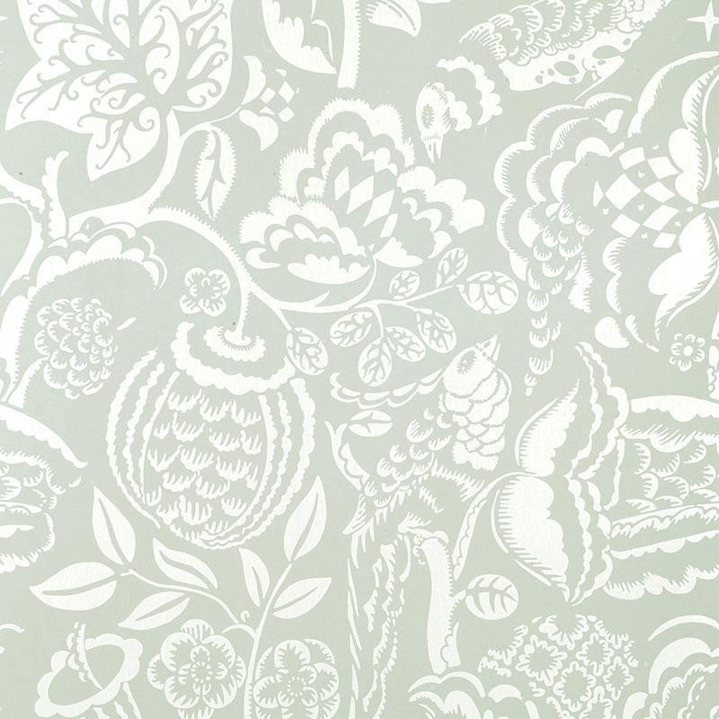 Uccello Aqua 5003713 by Schumacher Designer Wallpaper Palazzo 27.0" - Swanky Fabrics -