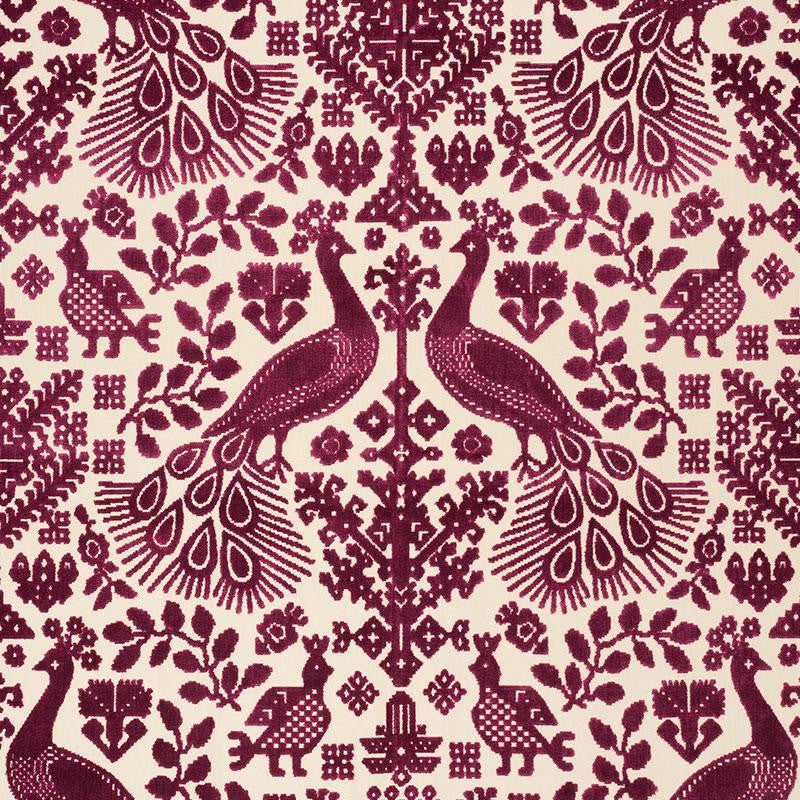 Pavone Velvet Garnet 72972 by Schumacher Designer Fabric Cut & Patterned Velvets 27.25" - Swanky Fabrics -