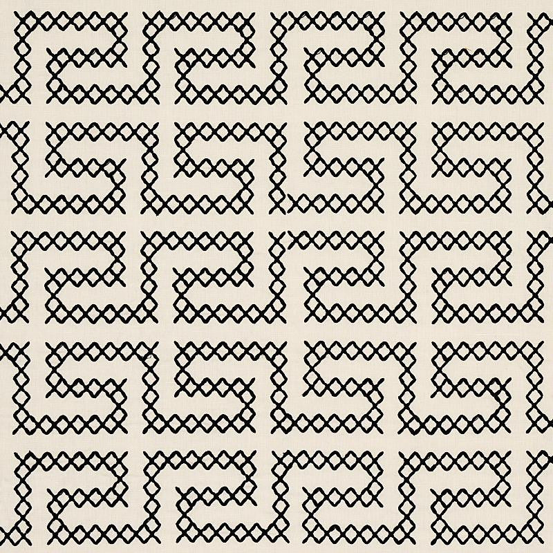 A Maze Embroidery Black On Ivory 70230 by Schumacher Fabric Contemporary Embroideries 4.25" - Fabric Carolina -
