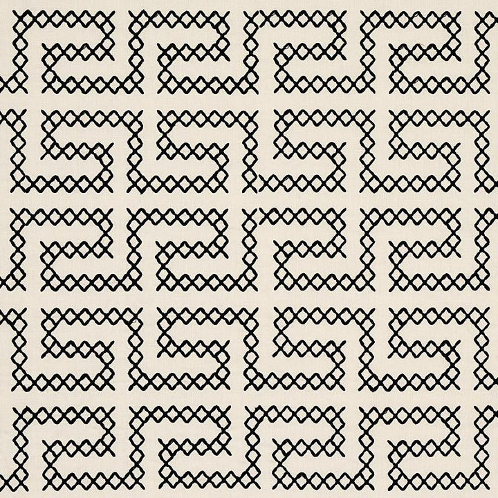 A Maze Embroidery Black On Ivory 70230 by Schumacher Fabric Contemporary Embroideries 4.25" - Fabric Carolina -