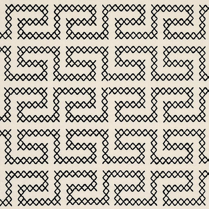A Maze Embroidery Black On Ivory 70230 by Schumacher Designer Fabric Contemporary Embroideries 4.25" - Swanky Fabrics -