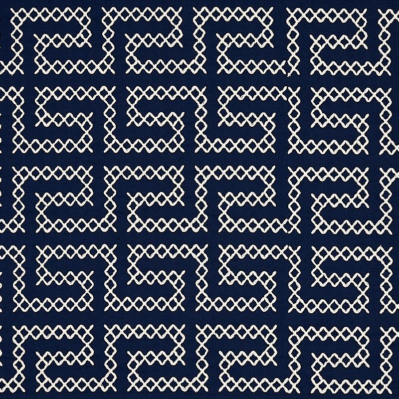 A Maze Embroidery Navy 70233 by Schumacher Designer Fabric Contemporary Embroideries 4.25" - Swanky Fabrics -