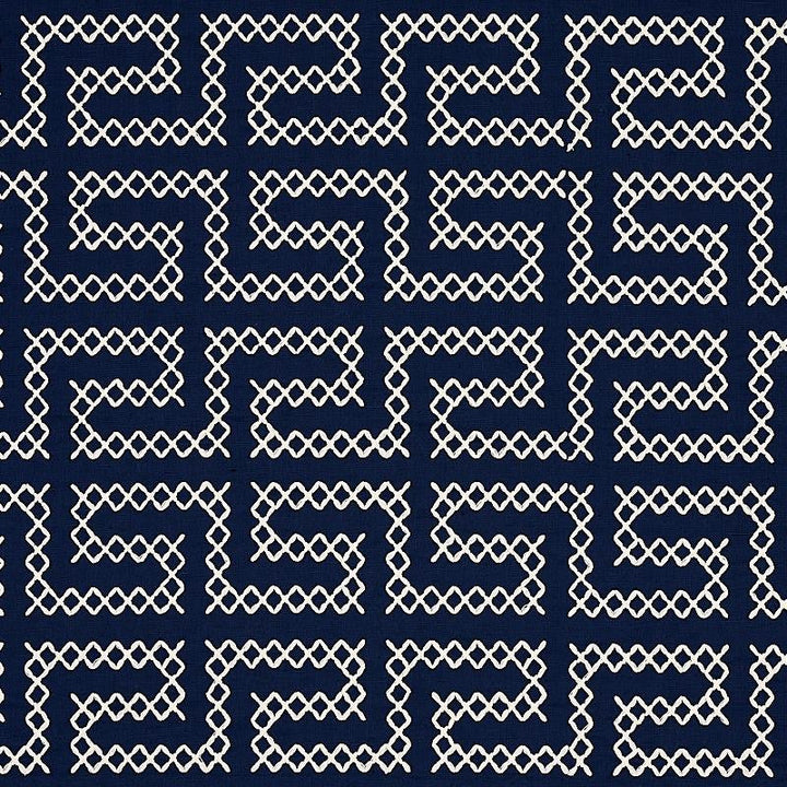 A Maze Embroidery Navy 70233 by Schumacher Designer Fabric Contemporary Embroideries 4.25" - Swanky Fabrics -