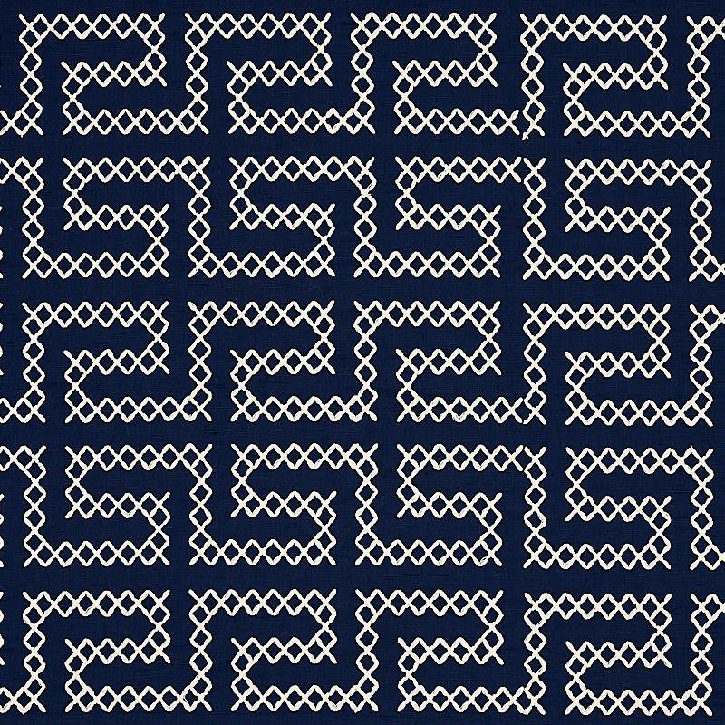 A Maze Embroidery Navy 70233 by Schumacher Fabric Contemporary Embroideries 4.25" - Fabric Carolina -