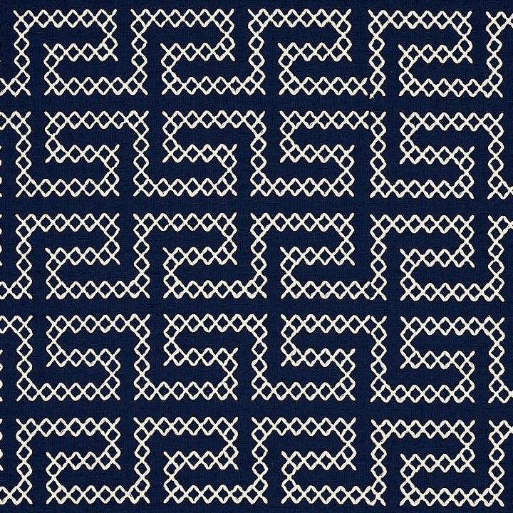 A Maze Embroidery Navy 70233 by Schumacher Fabric Contemporary Embroideries 4.25" - Fabric Carolina -