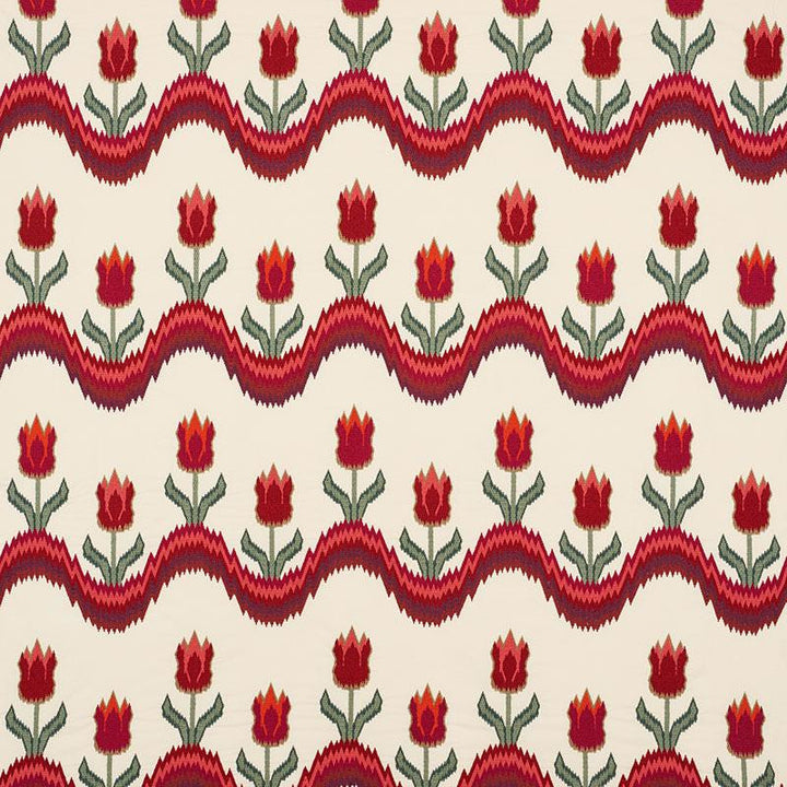 Tulip Flamestitch Embroidery Vermilion 70271 by Schumacher Fabric Contemporary Embroideries 51.0" - Fabric Carolina -