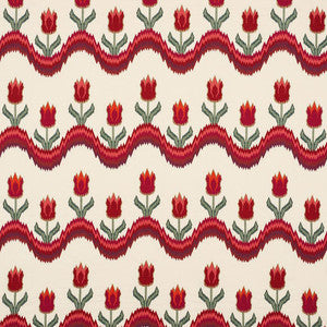 Tulip Flamestitch Embroidery Vermilion 70271 by Schumacher Fabric