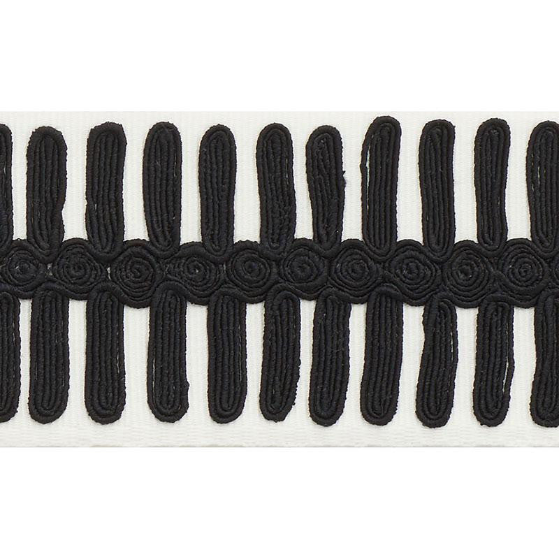 Castille Tape Black On Ivory 70742 by Schumacher Designer Trim Misterioso - Swanky Fabrics -