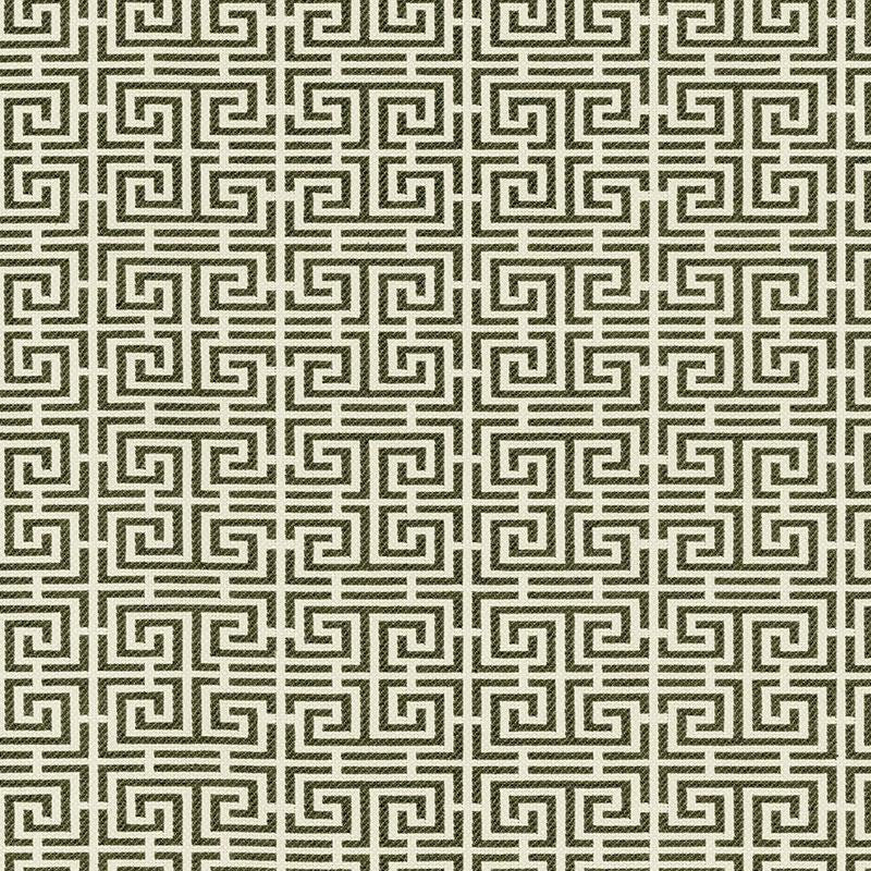 Chinois Fret Noir/ Almond 54950 by Schumacher Fabric Essentials: Small-Scale Upholstery 2.25" - Fabric Carolina -