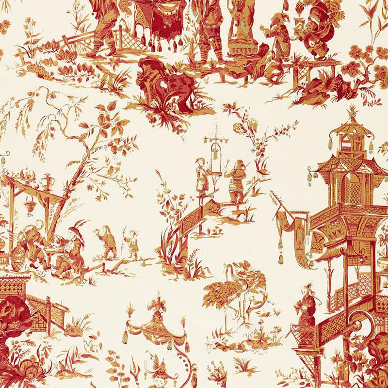 Chinois Creme & Red 168276 by Schumacher Designer Fabric Schumacher Classics 27.0" - Swanky Fabrics -