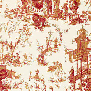 Chinois Creme & Red 168276 by Schumacher Fabric
