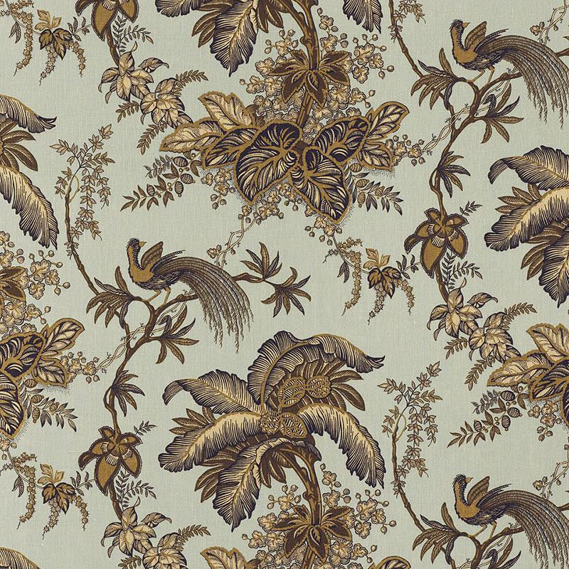 Coconut Grove Aqua & Tan 171114 by Schumacher Designer Fabric Classic Prints 13.5" - Swanky Fabrics -