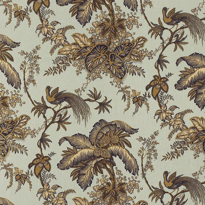 Coconut Grove Aqua & Tan 171114 by Schumacher Designer Fabric Classic Prints 13.5" - Swanky Fabrics -