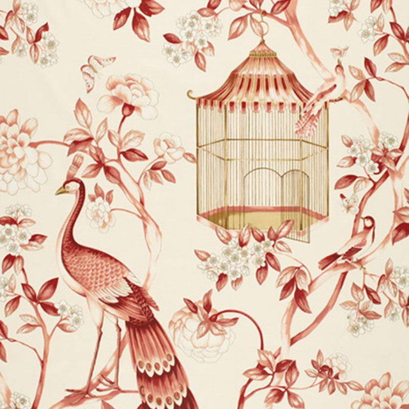 Oiseaux Et Fleurs Cinnabar 173442 by Schumacher Designer Fabric Schumacher Classics 27.0" - Swanky Fabrics -