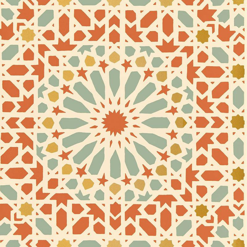 Nasrid Palace Mosaic Persimmon 5005962 by Schumacher Wallpaper Byzantium 20.5" - Fabric Carolina -