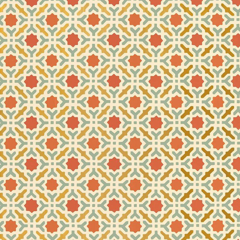Serallo Mosaic Persimmon 5005972 by Schumacher Wallpaper Byzantium 13.5" - Fabric Carolina -