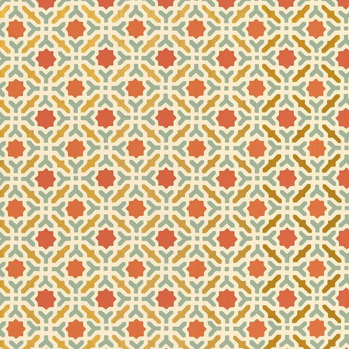 Serallo Mosaic Persimmon 5005972 by Schumacher Wallpaper Byzantium 13.5" - Fabric Carolina -