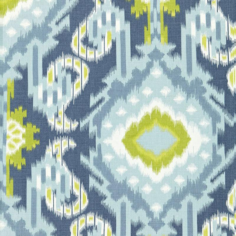 Kiribati Ikat Print Aquamarine 174982 by Schumacher Fabric Ottoman Chic 18.0" - Fabric Carolina -