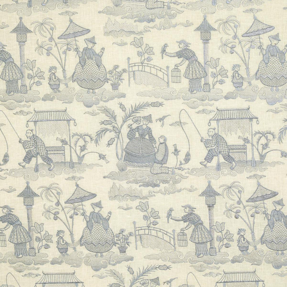 Bassano Embroidered Toile Delft 66600 by Schumacher Designer Fabric Palazzo 17.0" - Swanky Fabrics -
