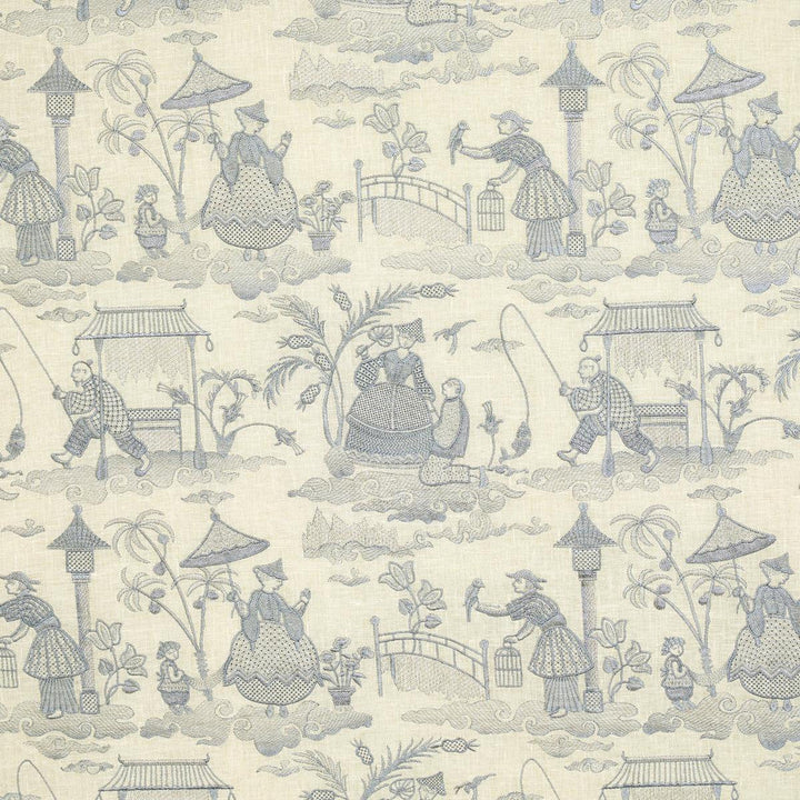 Bassano Embroidered Toile Delft 66600 by Schumacher Designer Fabric Palazzo 17.0" - Swanky Fabrics -