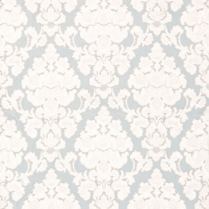 Montalcino Appliqu Damask Robin'S Egg 66591 by Schumacher Designer Fabric Palazzo 6.38" - Swanky Fabrics -