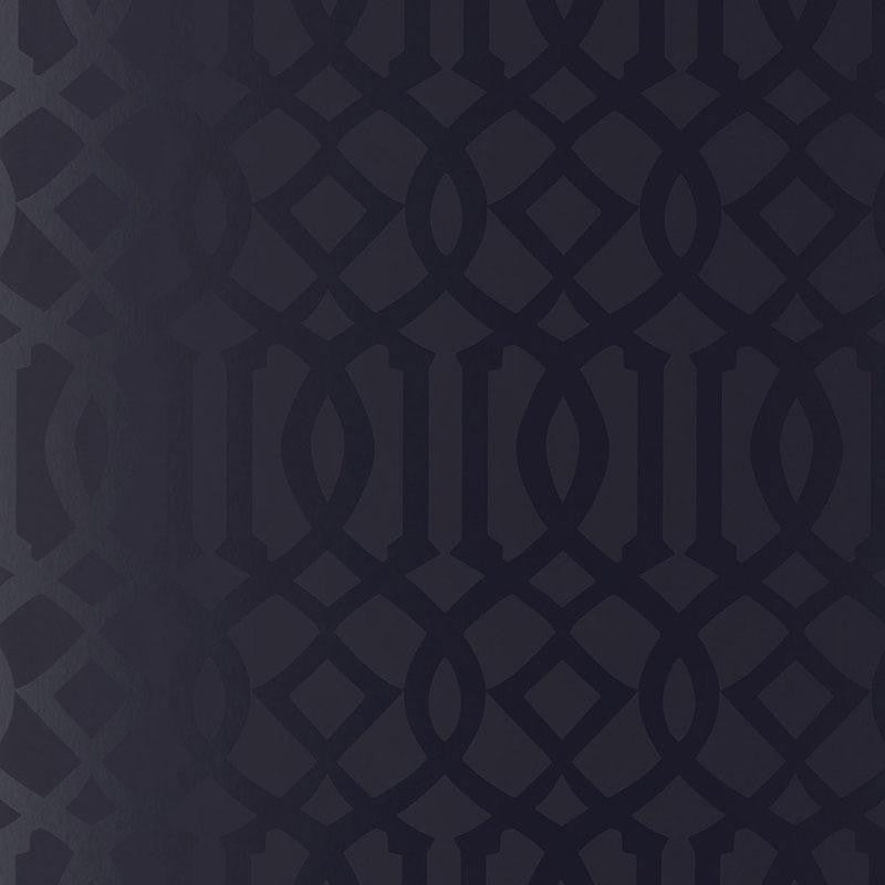 Imperial Trellis Onyx Gloss 2707215 by Schumacher Designer Wallpaper Print Happy 6.75" - Swanky Fabrics -