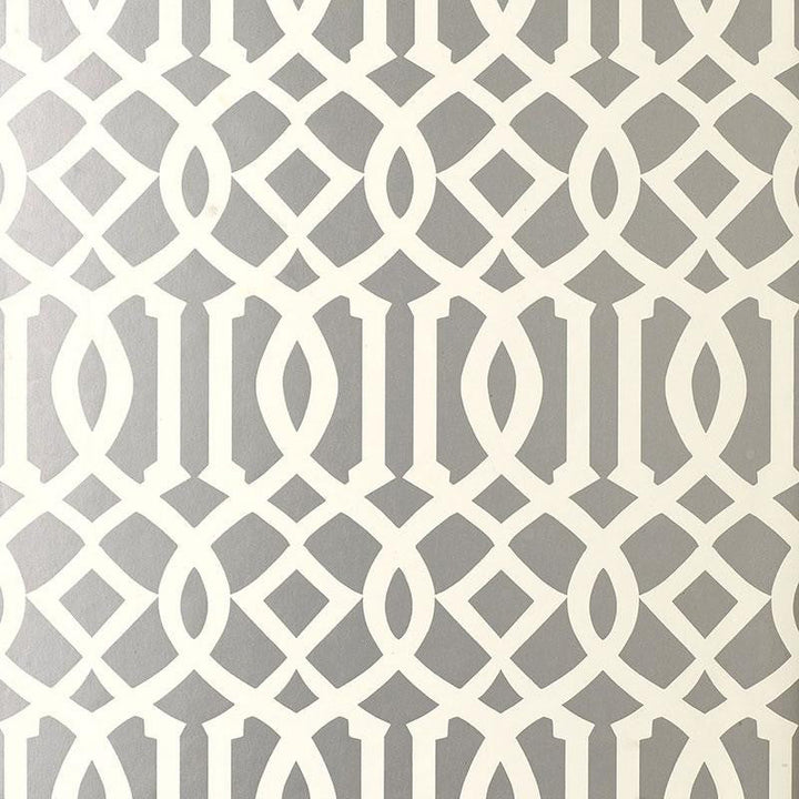 Imperial Trellis Silver 5003362 by Schumacher Designer Wallpaper Print Happy 6.75" - Swanky Fabrics -