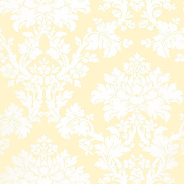 Tierni Damask Buttercup 5004461 by Schumacher Designer Wallpaper Greenhouse 13.5" - Swanky Fabrics -