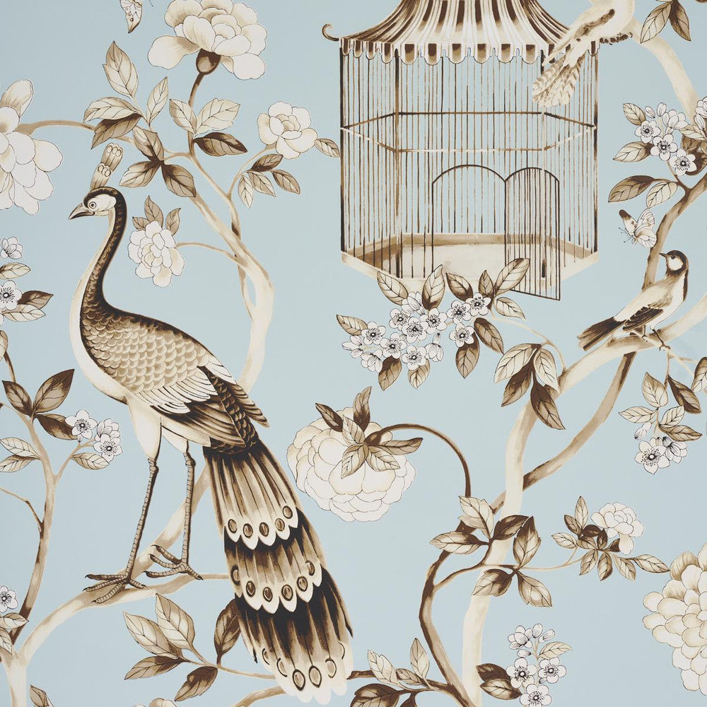 Oiseaux Et Fleurs Mineral 5004080 by Schumacher Wallpaper Atelier 27.0" - Fabric Carolina -