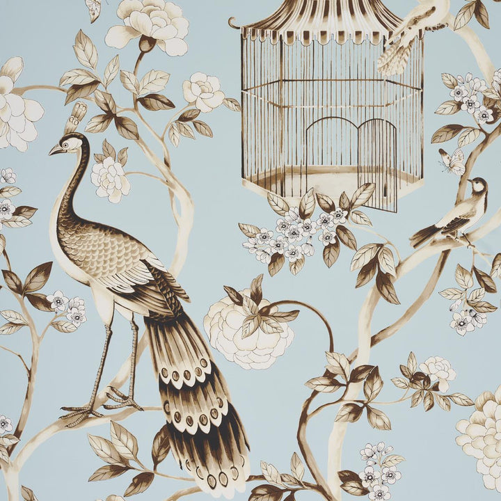 Oiseaux Et Fleurs Mineral 5004080 by Schumacher Wallpaper Atelier 27.0" - Fabric Carolina -