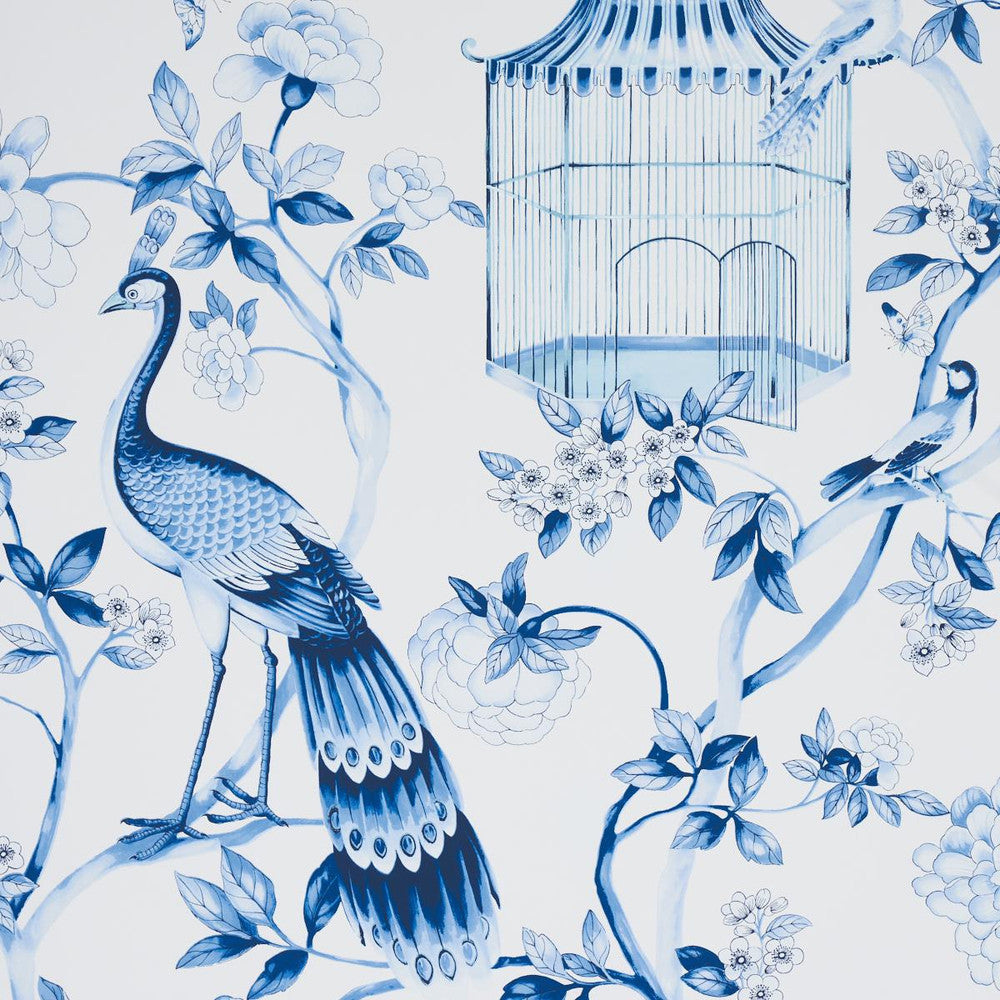 Oiseaux Et Fleurs Porcelain 5004081 by Schumacher Wallpaper Atelier 27.0" - Fabric Carolina -