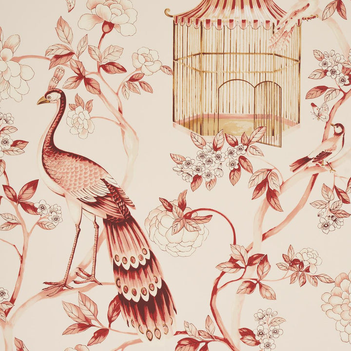 Oiseaux Et Fleurs Cinnabar 5004082 by Schumacher Wallpaper Atelier 27.0" - Fabric Carolina -