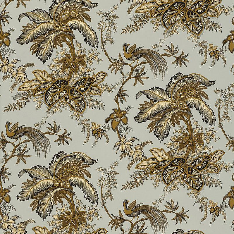 Coconut Grove Aqua & Tan 5004052 by Schumacher Designer Wallpaper Classic Prints 13.5" - Swanky Fabrics -