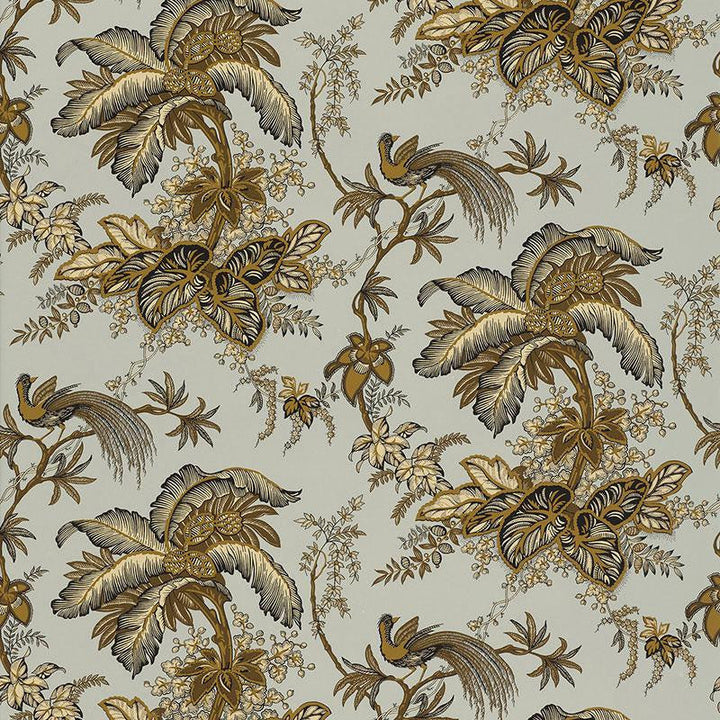 Coconut Grove Aqua & Tan 5004052 by Schumacher Designer Wallpaper Classic Prints 13.5" - Swanky Fabrics -