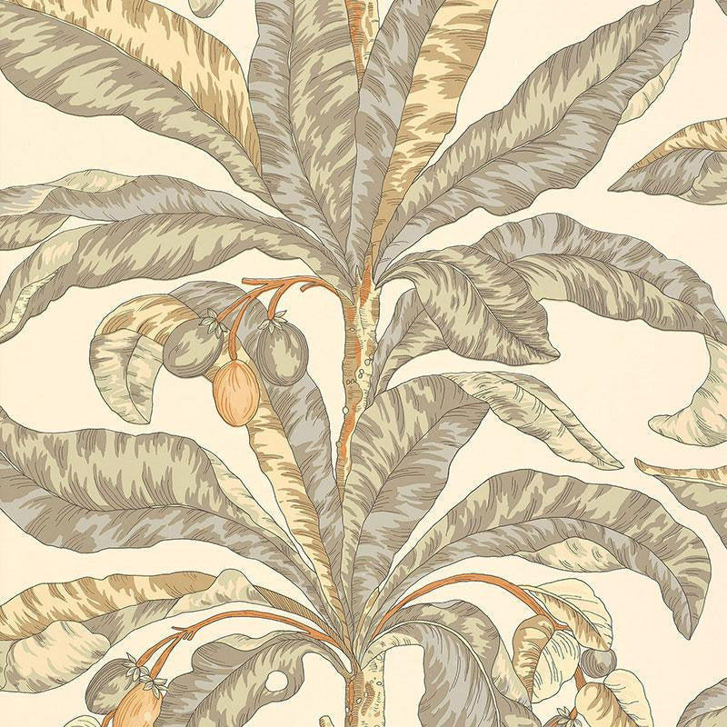 Blair House Palm Vanilla & Aqua 5004060 by Schumacher Wallpaper Tropicana 27.0" - Fabric Carolina -