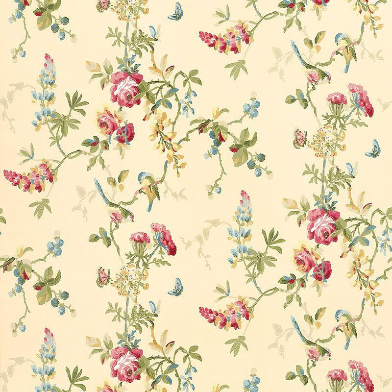 Chickadee Floral Vanilla 5004361 by Schumacher Designer Wallpaper Greenhouse 27.0" - Swanky Fabrics -