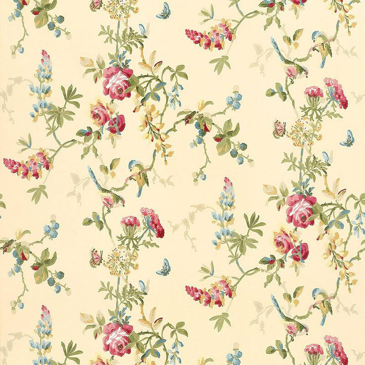 Chickadee Floral Vanilla 5004361 by Schumacher Wallpaper Greenhouse 27.0" - Fabric Carolina -