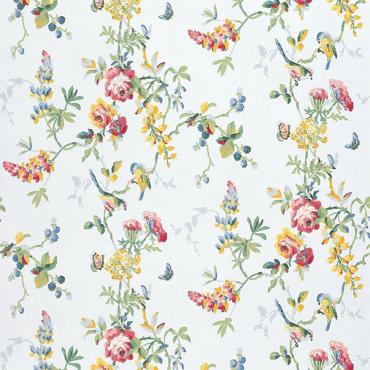 Chickadee Floral Sky 5004362 by Schumacher Designer Wallpaper Greenhouse 27.0" - Swanky Fabrics -