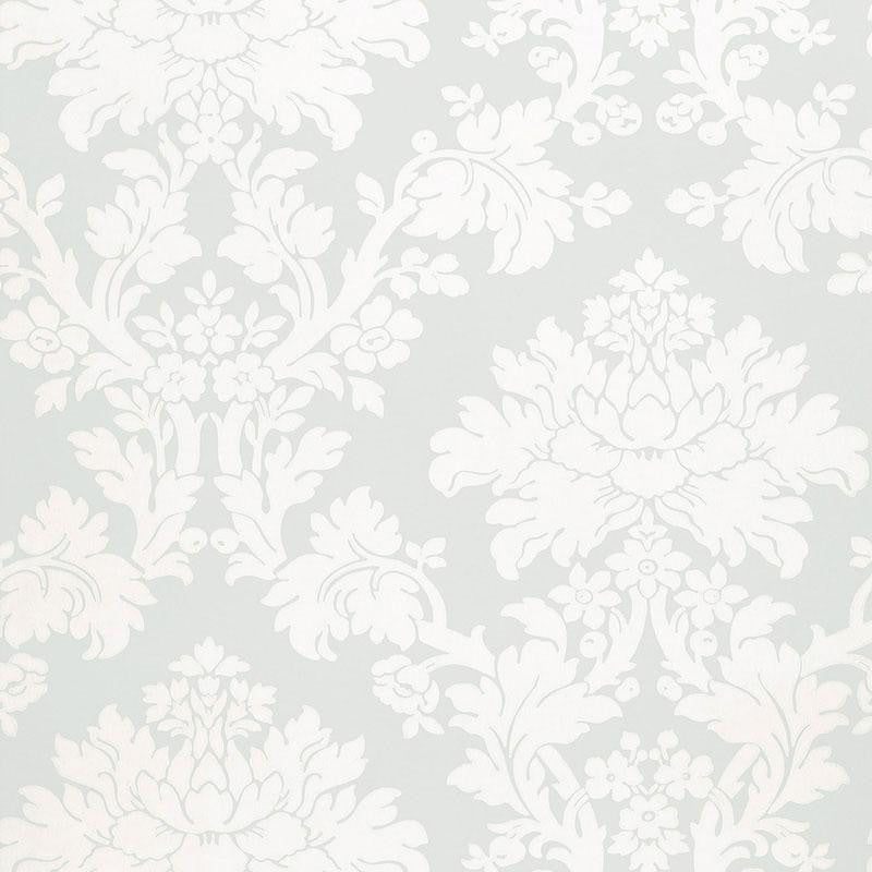 Tierni Damask Robin'S Egg 5004463 by Schumacher Wallpaper Greenhouse 13.5" - Fabric Carolina -