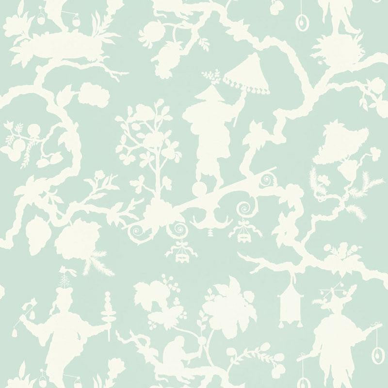 Shantung Silhouette Print Mineral 5005153 by Schumacher Wallpaper Exuberant Prints 27.0" - Fabric Carolina -
